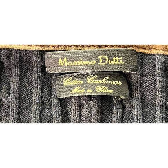 Massimo Dutti Cable Knit Sweater V-Neck Wool Cashmere Blend Suede Elbow Patch S - Picture 7 of 7